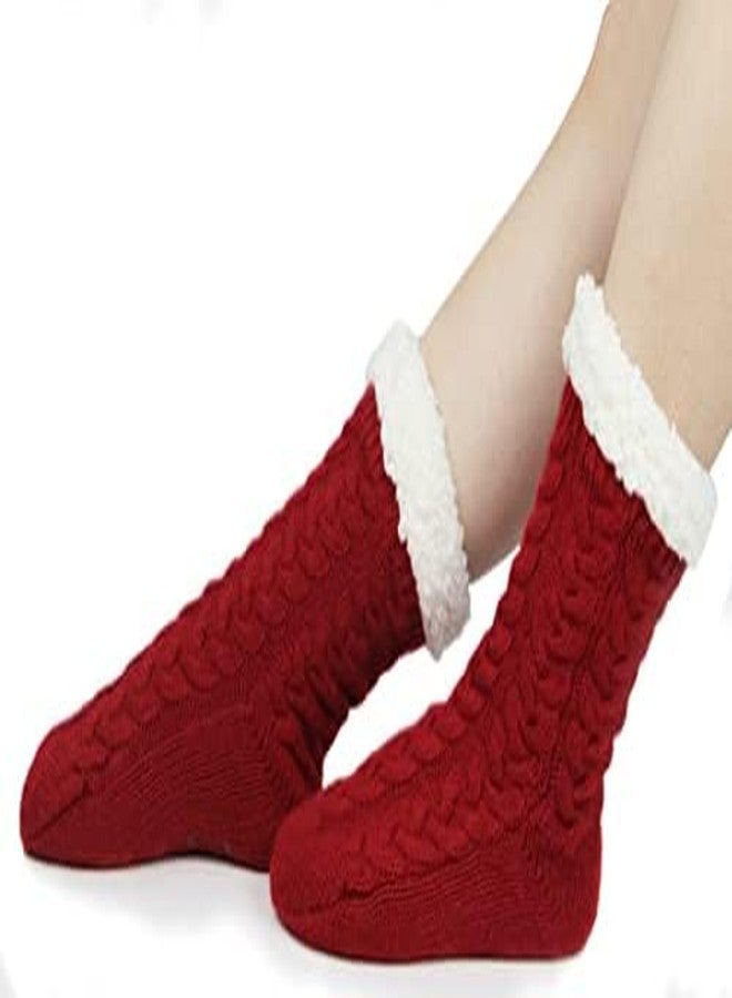 BenSorts Womens Christmas Slipper Socks with grippers Winter Warm House Indoor Fleece Lining Fuzzy Soft Sherpa House Cozy Socks Holiday Gift Christmas Red Red 2 Pairs - Image 5